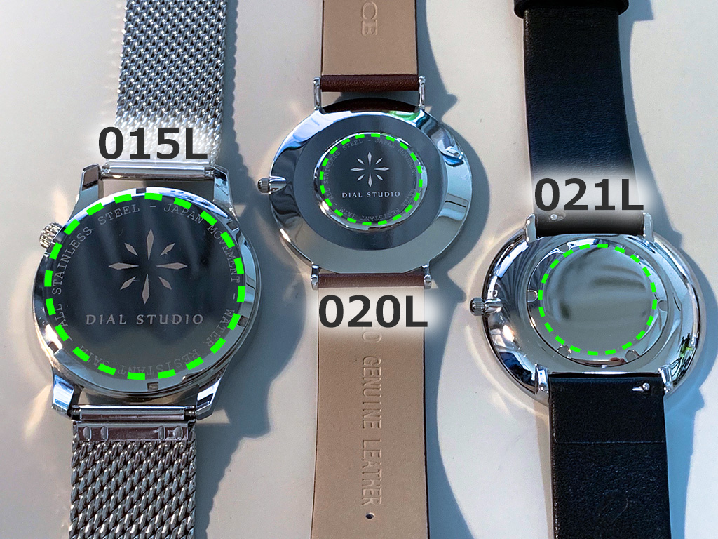 腕時計モデル別の裏蓋刻印できる範囲２
